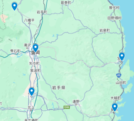 2025年5月17日時点、岩手県クマ出没マップ